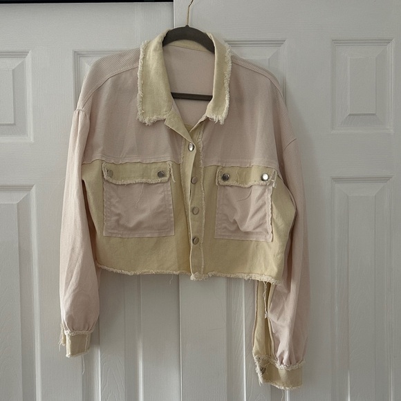 Jackets & Blazers - Waffle & Denim Mixed Media Cropped Jacket